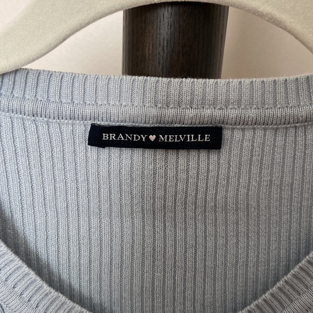 Blue Ribbed Cropped Long Sleeve - Picture 2 of 3